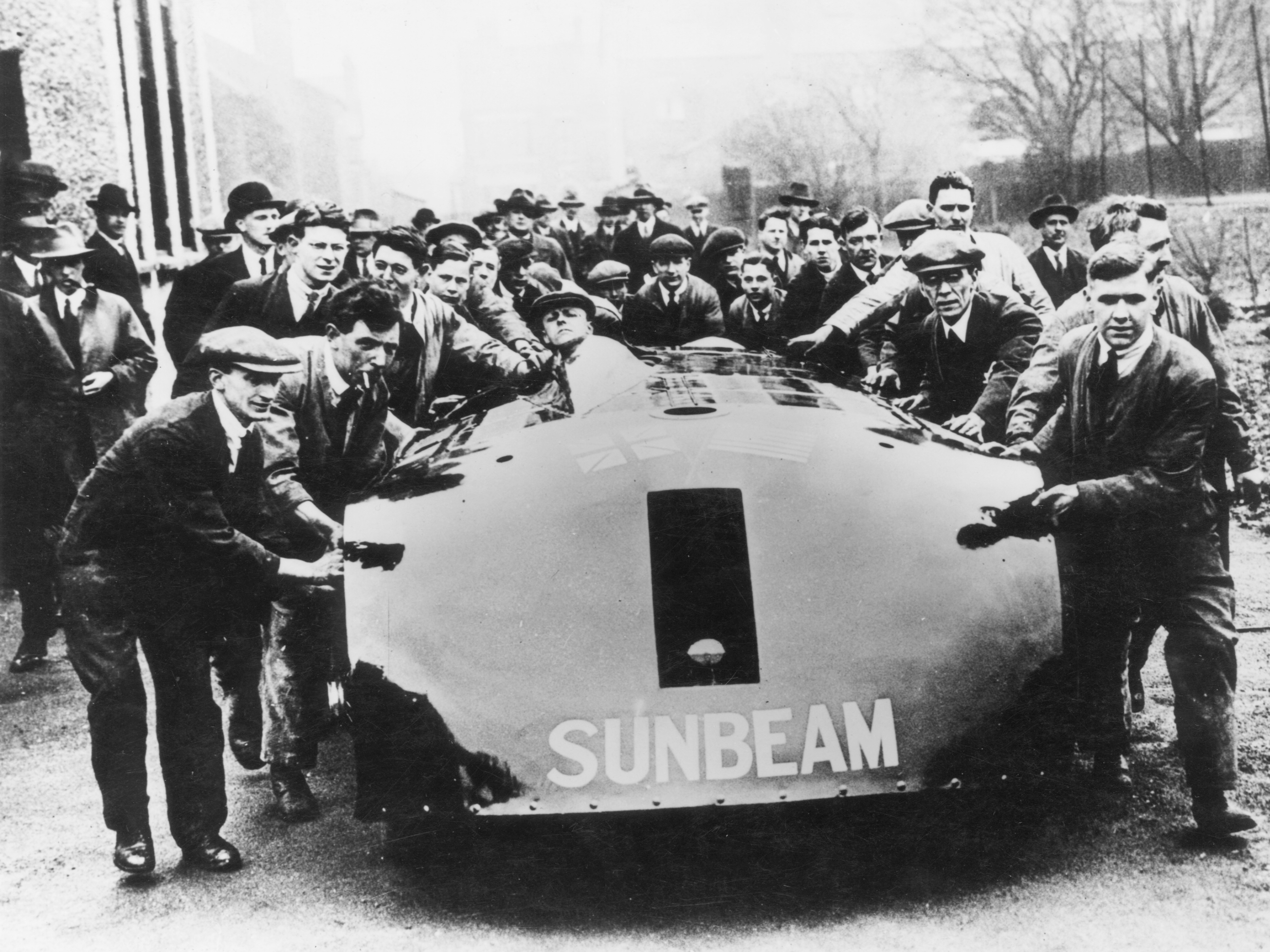 Workers at the Sunbeam factory in Wolverhampton push out their mighty creation