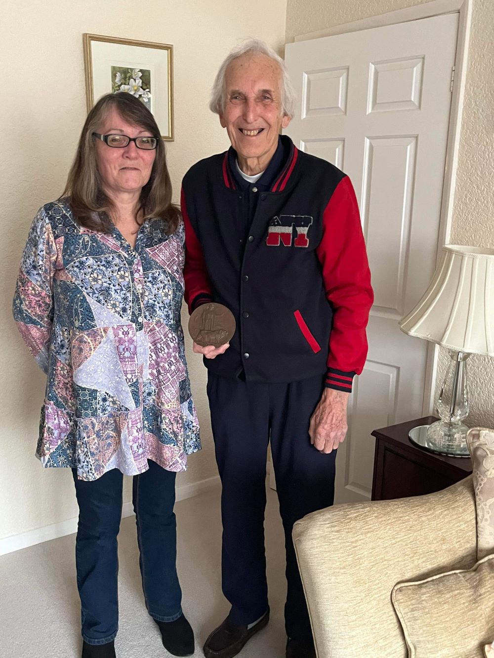 James Sutton’s grandson Mike Sutton with Jayne Parker, who was able to track Mike down, leading to him being reunited with his grandfather’s Widow’s Penny